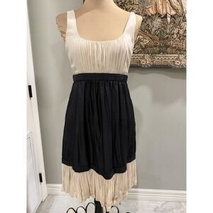 Yoana Baraschi Dress Womens 4 Black White Colorblock Pleated Scoop Neck Sundress